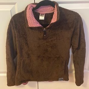 The North Face Brown Fuzzy Jacket with Pink Mesh Interior Size M